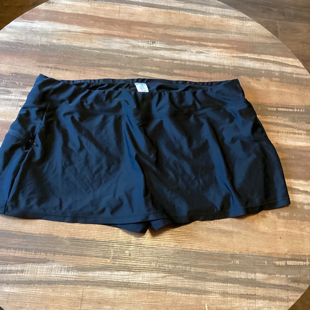 Womens BEACH DIVA SWIM Skirt PLUS SZ 18W Black Swim Shorts Beach Vacation
